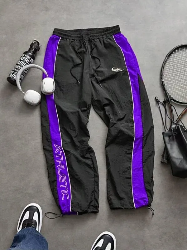 Men's Casual Sporty Long Pants, Loose Fit Drawstring Cuff