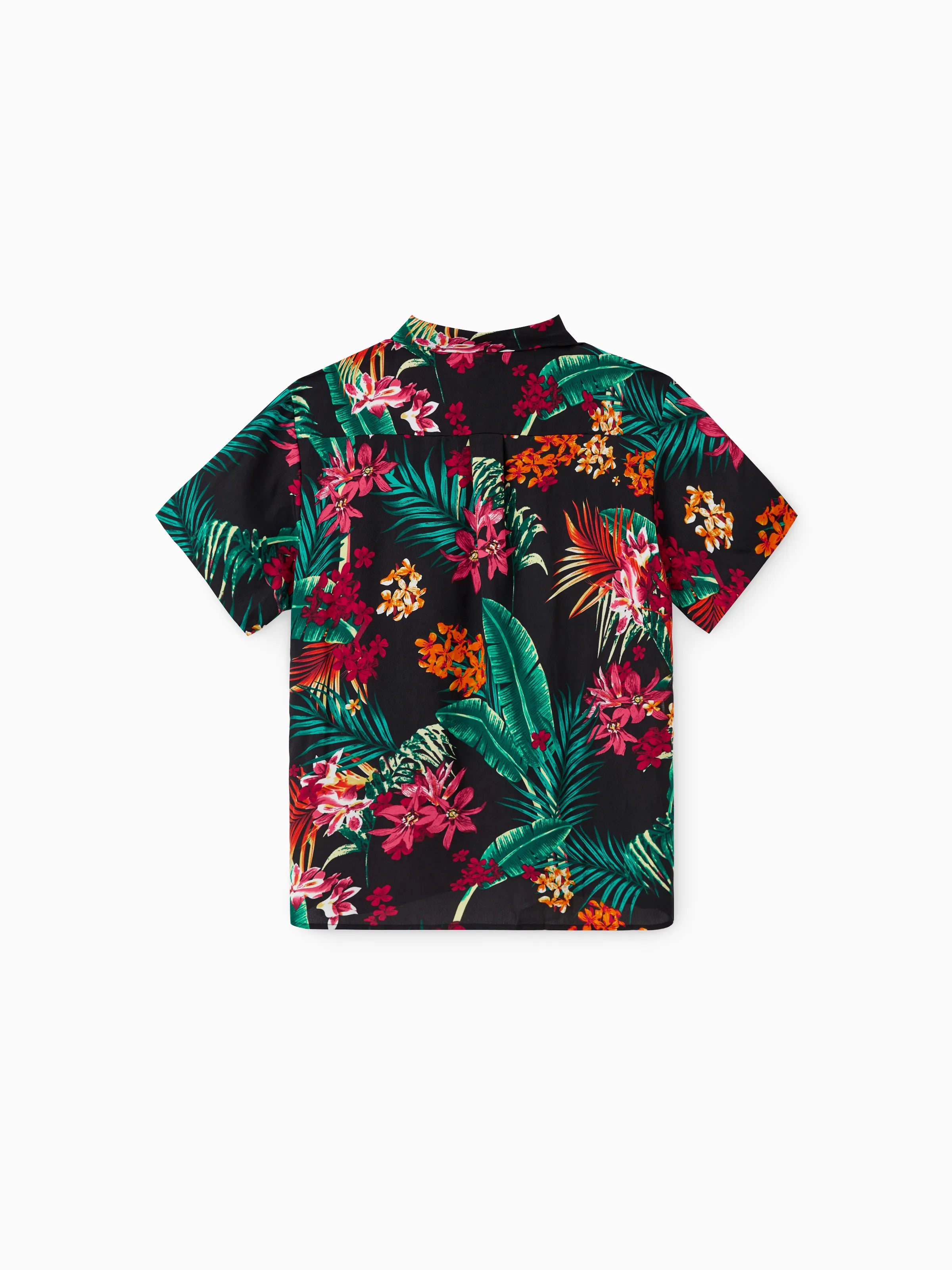 Family Matching Allover Plant Floral Print Halterneck Dresses and Short-sleeve Shirts Sets Black