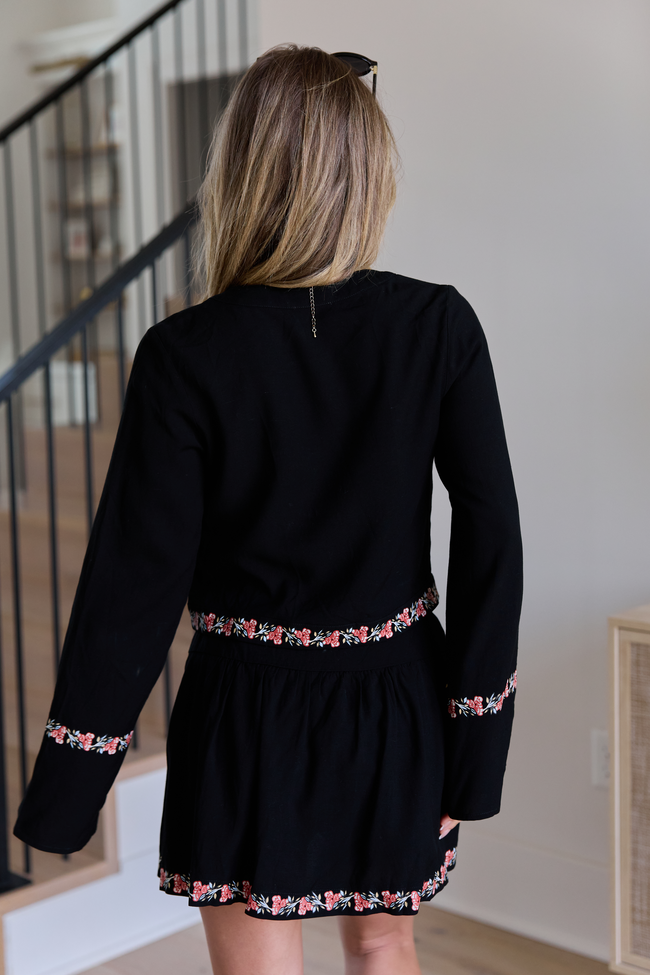 Celeste Black Floral Tie Top