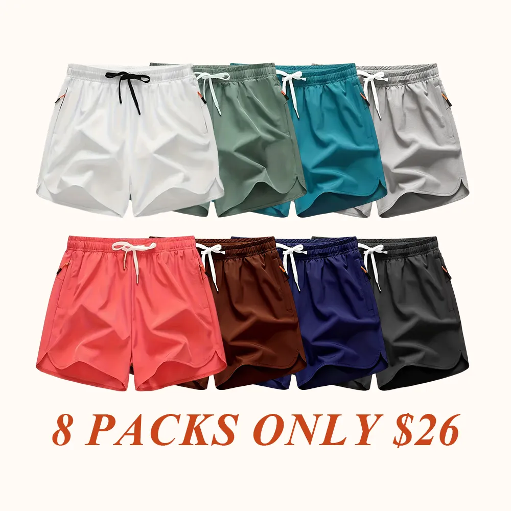Men's Drawstring Zipper Pocket Shorts, Casual ElasticWaist Beach Shorts for Summer