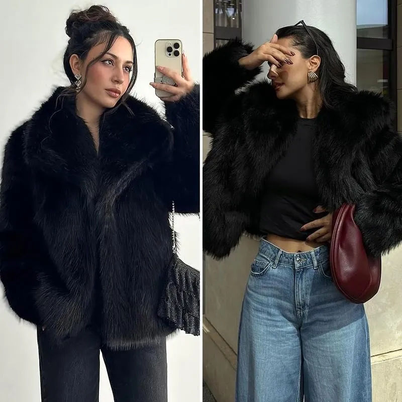 Women's Brown Faux Fur Coat Winter Fluffy Short Jacket