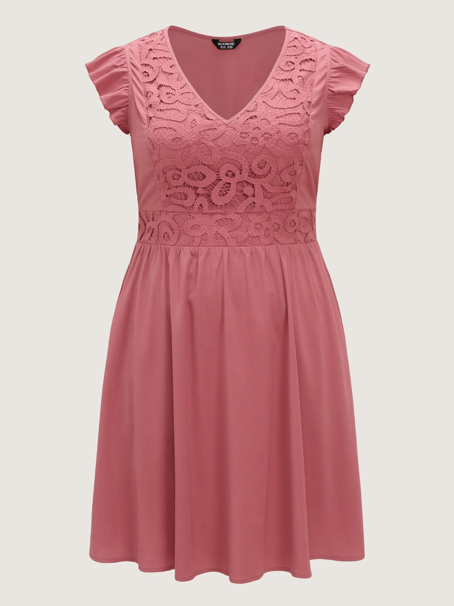 Lace Textured Bodice Flutter Sleeve Mini Dress