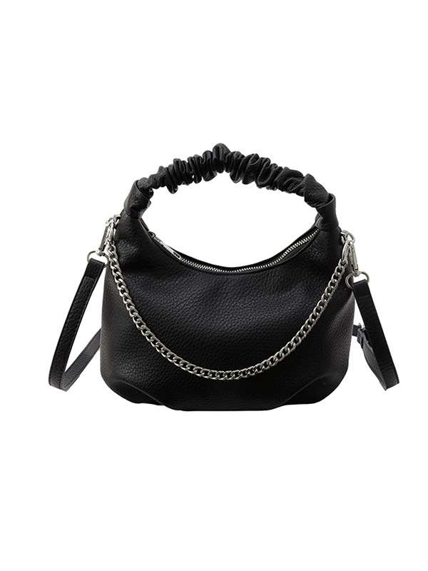 Chains Pleated Solid Color Zipper Handbags Crossbody Bags