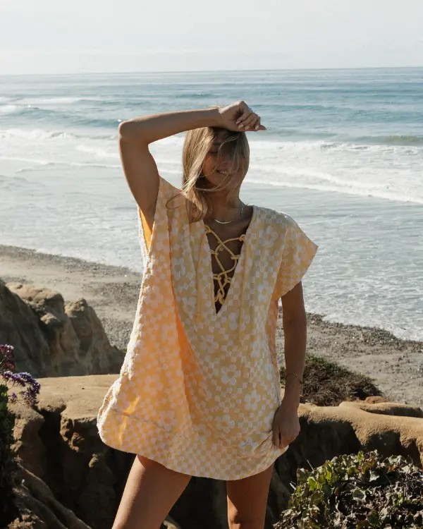 Lace-Up Geometric Jacquard Poncho Cover-Up