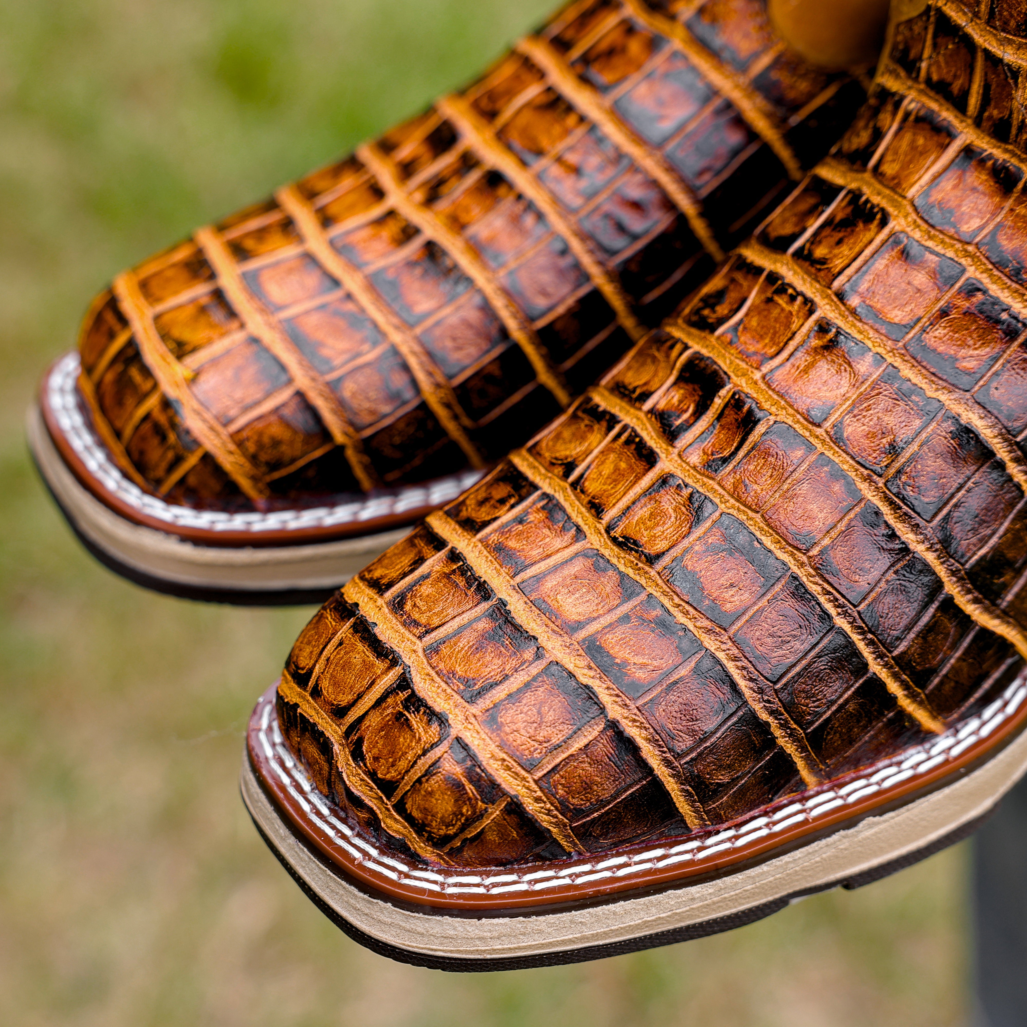 Honey Caiman Belly Leather Boots With 3D Lightweight Sole - Composite Toe