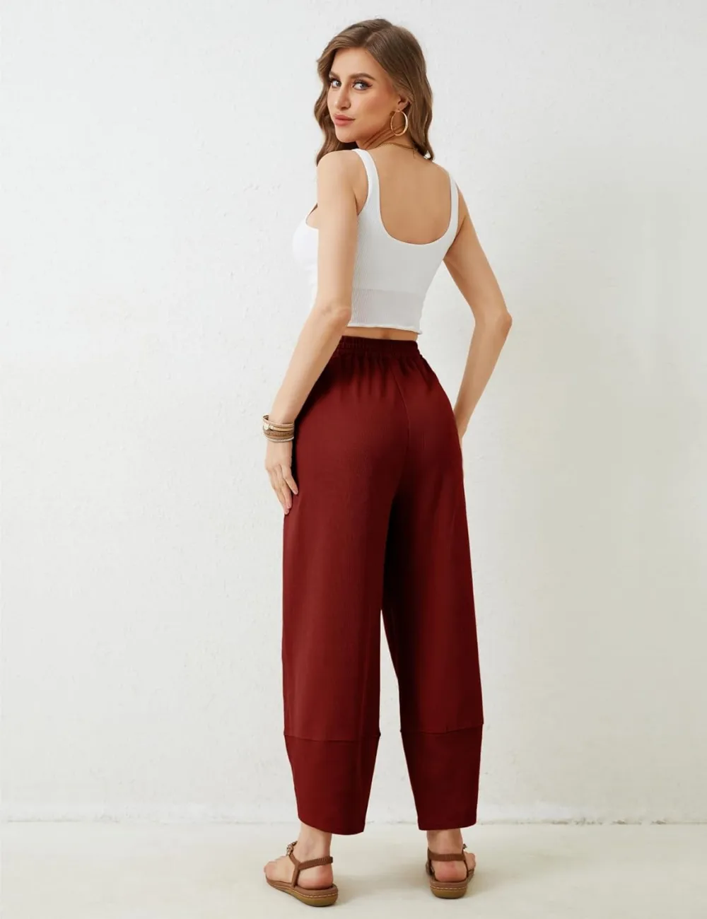 Women's Wide Leg Harem Pants Casual Palazzo Pants with Pockets High Waist Relaxed Fit