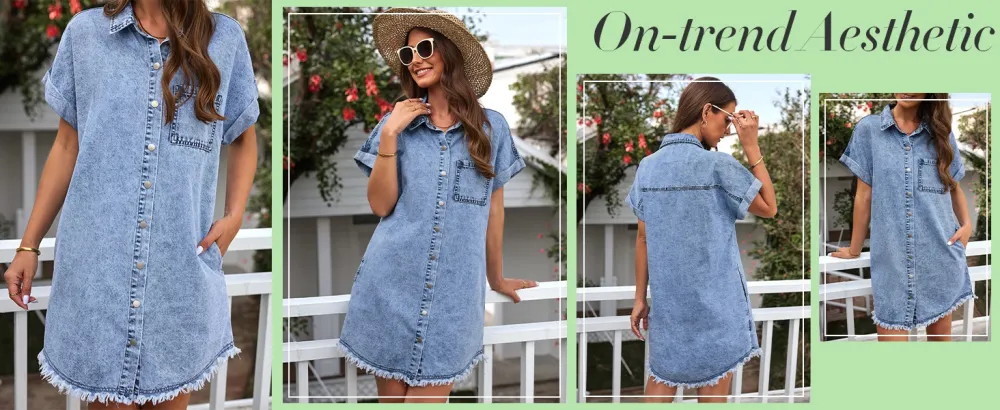 Denim Dress for Women Button Down Short Sleeves