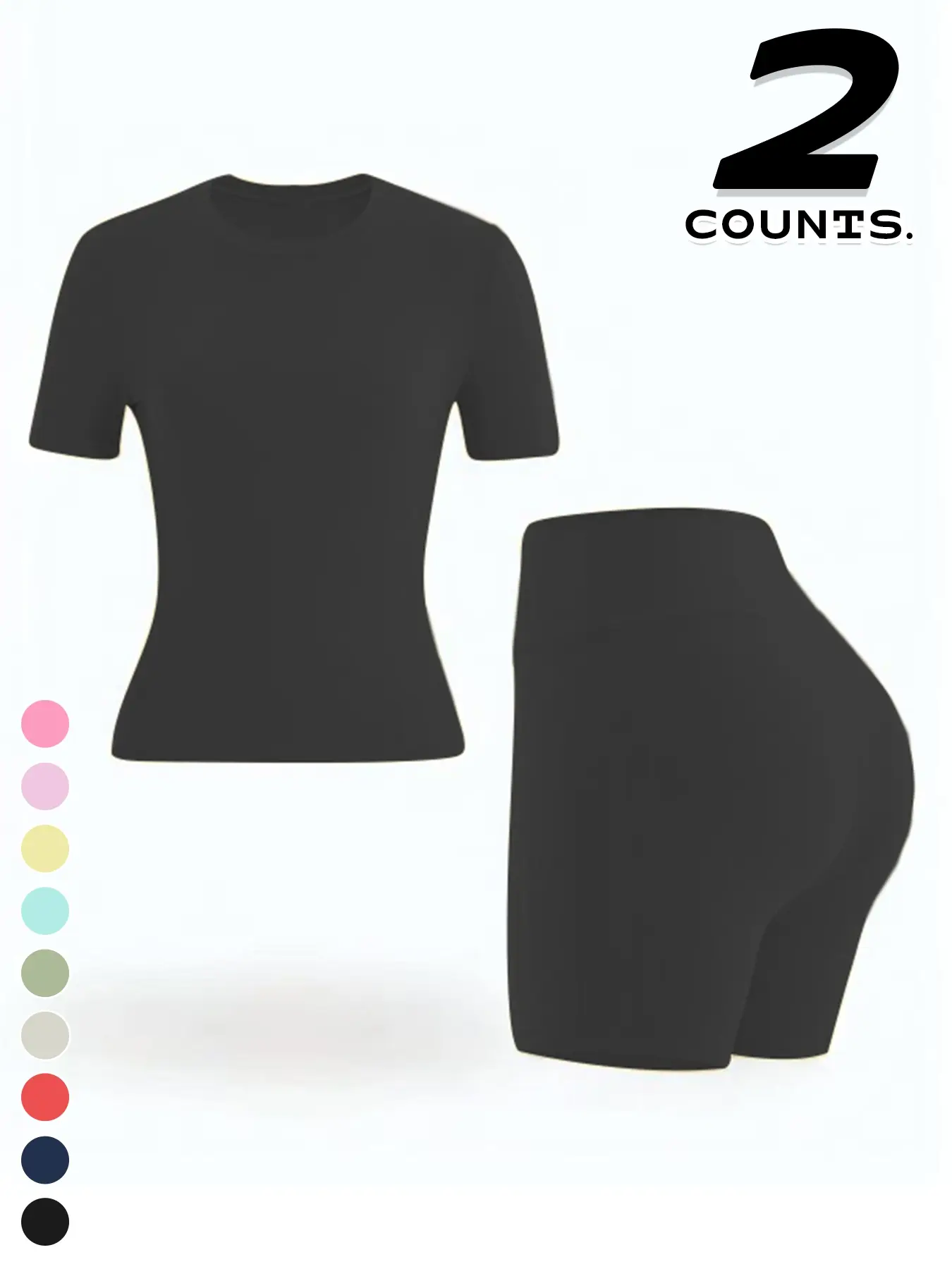 🔥🔥9 PACKS $27 | Women's Two-piece Solid Color Tee & High Waist Skinny Shorts Tracksuit Set