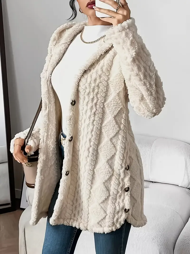 Winter Warm Fashion Jacquard Plush Hooded Cardigan Coat