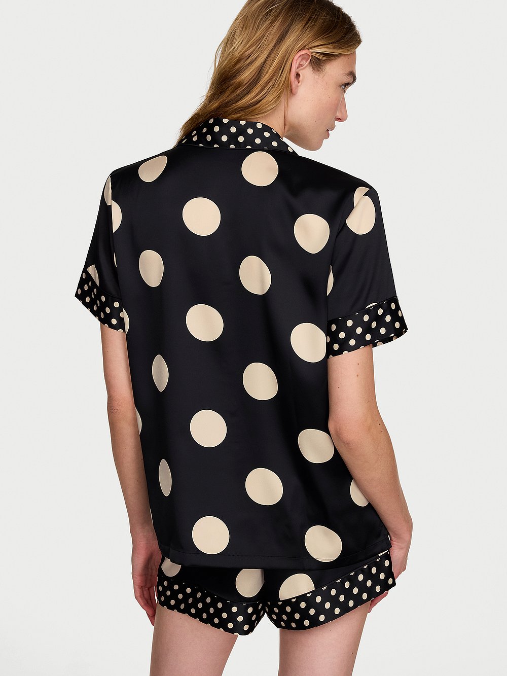 Signature Satin Short Pajama Set Black/Tan Dots