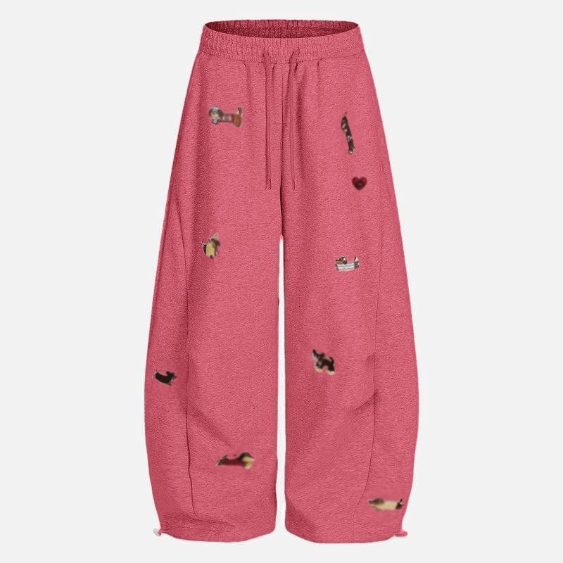 Unisex Embroidery Puppy Baggy Barrel Sweatpants