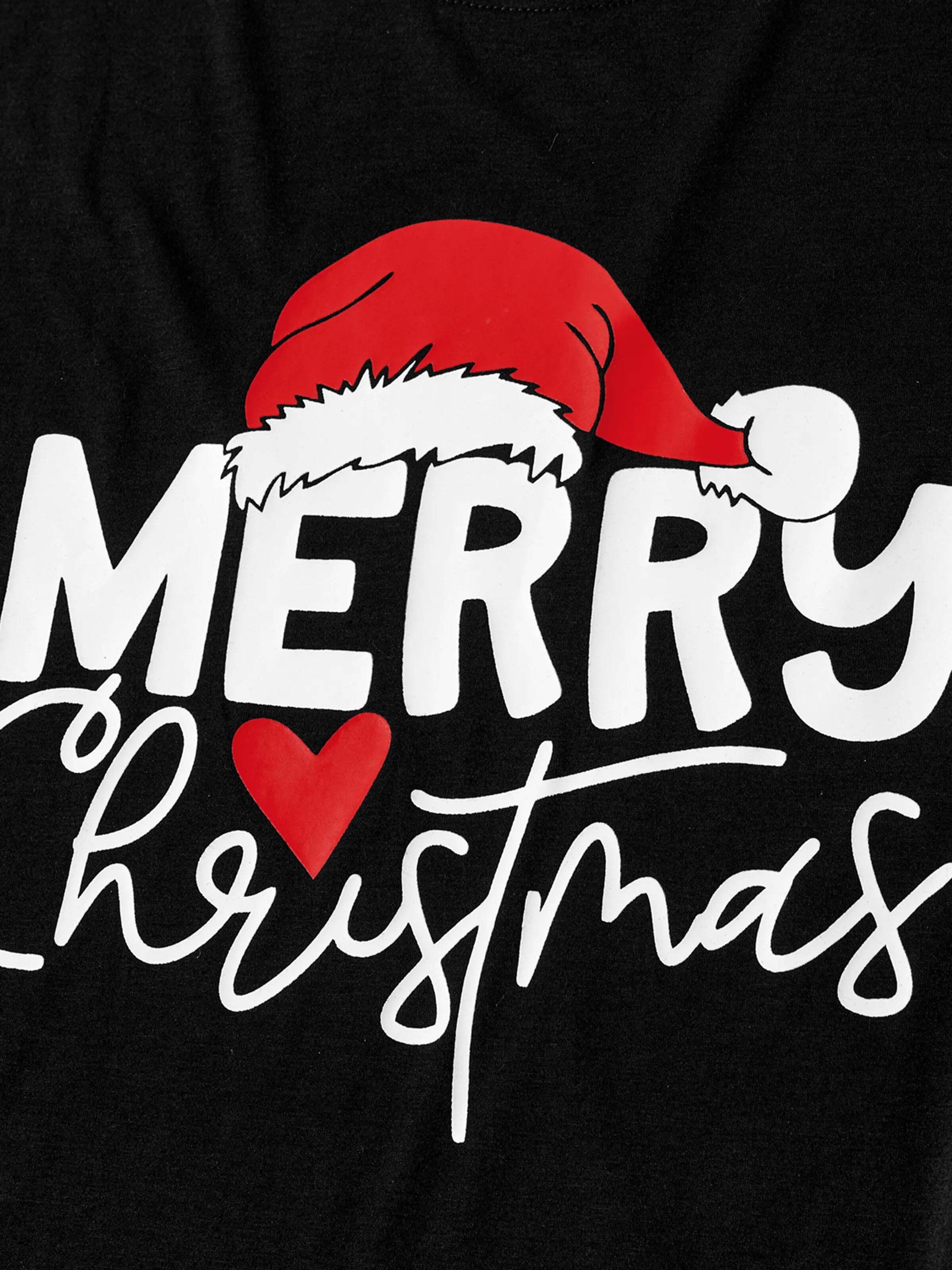 Christmas Family Matching Glow In The Dark Letters Print Long-sleeve Pajamas Sets with Christmas Socks Black+White