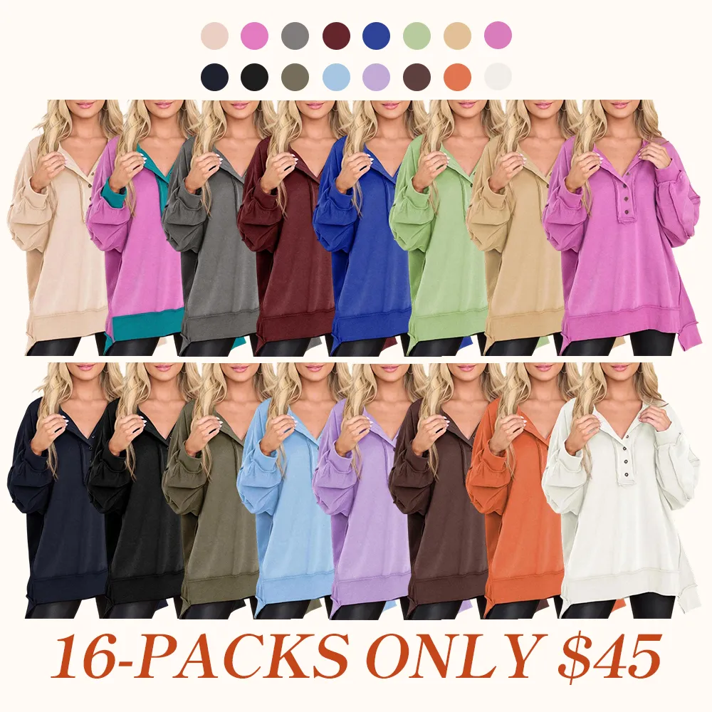 Women's Oversized Button Henley Sweatshirts
