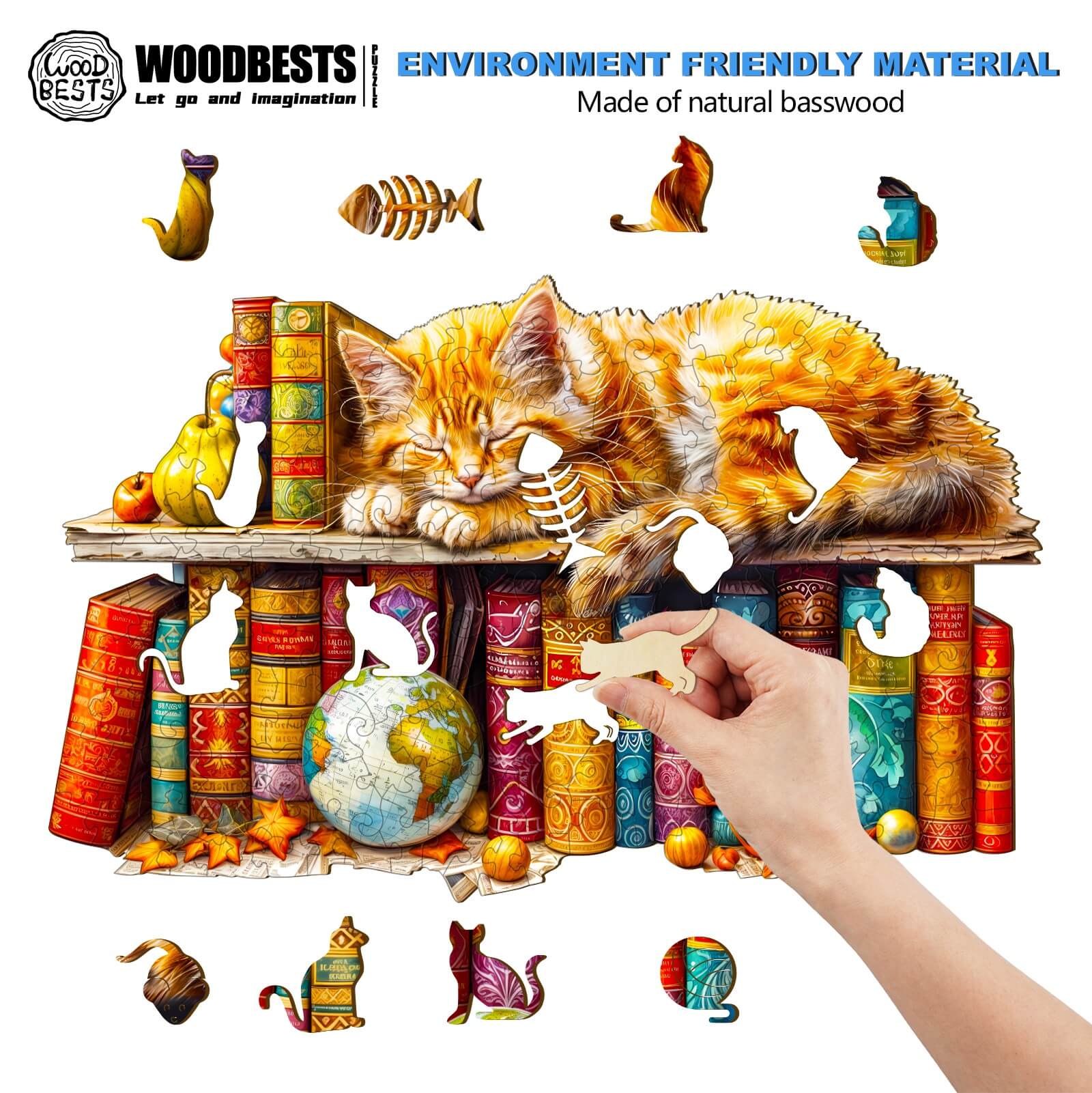 Dreamy Tabby Cat Wooden Jigsaw Puzzle