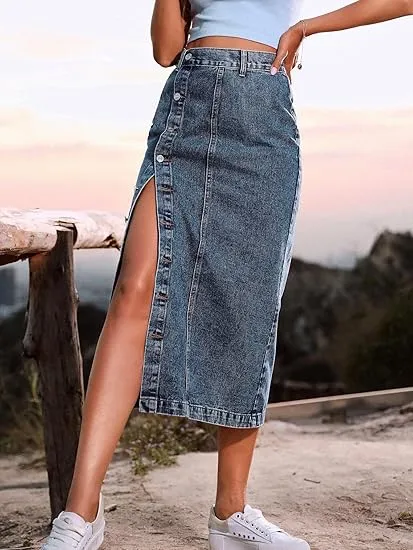 Women's Button Front Denim Skirt