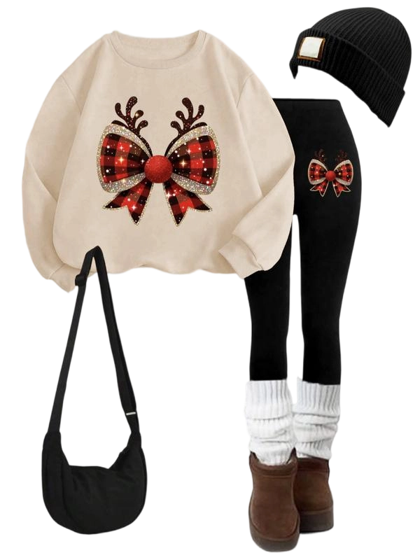 Women's Christmas Pattern Sweatshirt Set