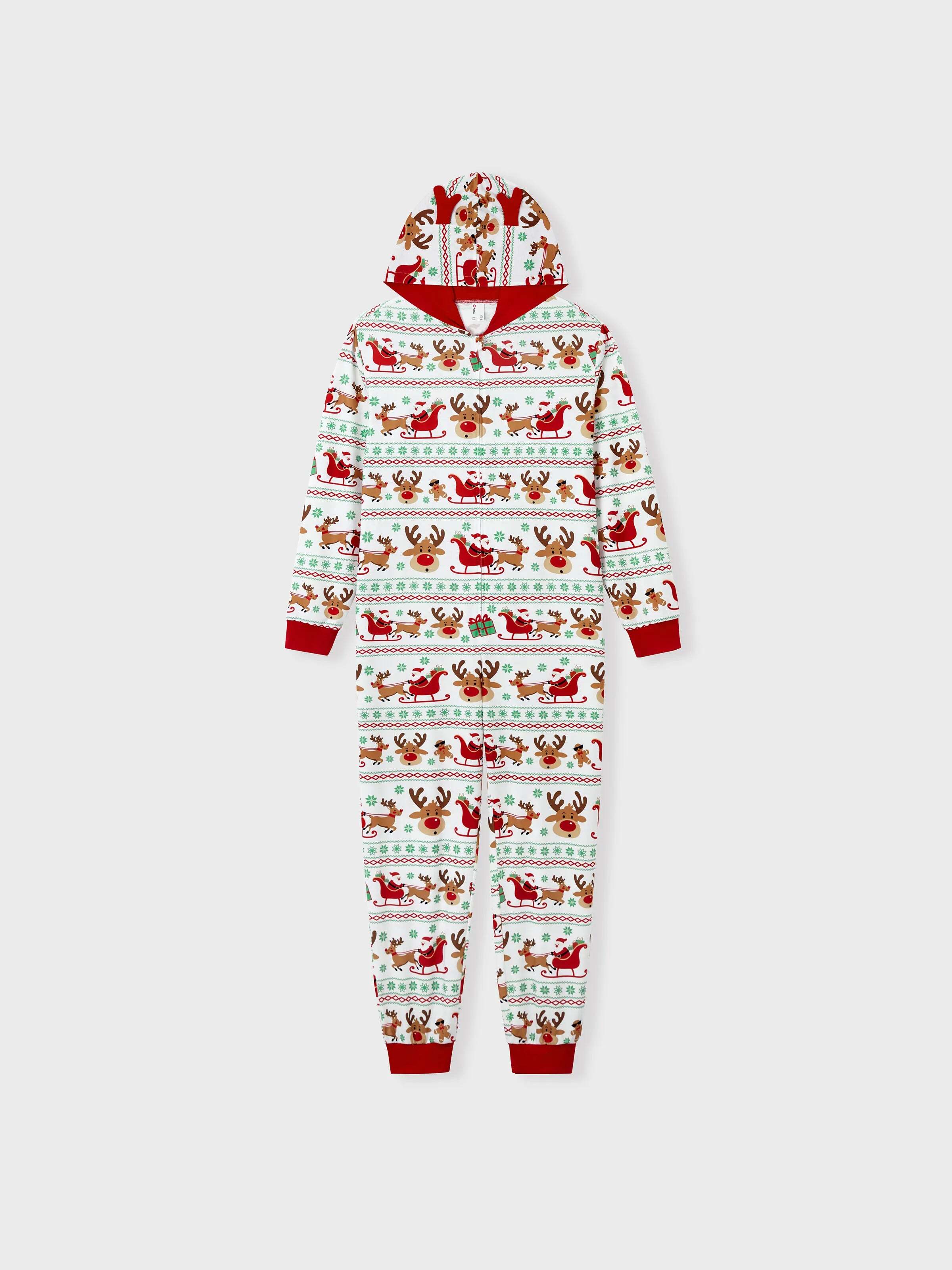 Christmas Onesies Matching Family Pajamas Set Reindeer Print Long-sleeve PJS with Christmas Socks Red