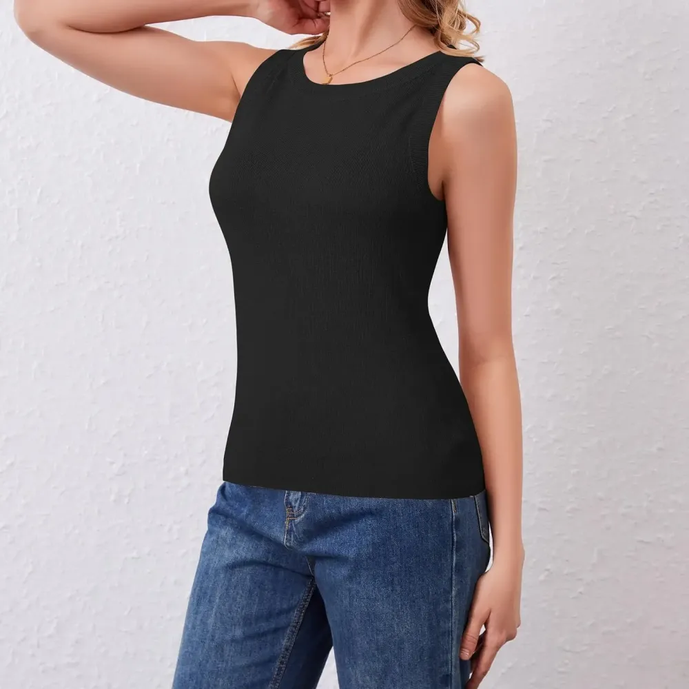 Womens Tank Tops Spring Summer Sleeveless Crew Neck Soft Sweater