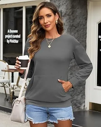 Women's Crewneck Hoodless Sweatshirt Hoodless Sweatshirt with Kangaroo Pocket Fleece Long Sleeve