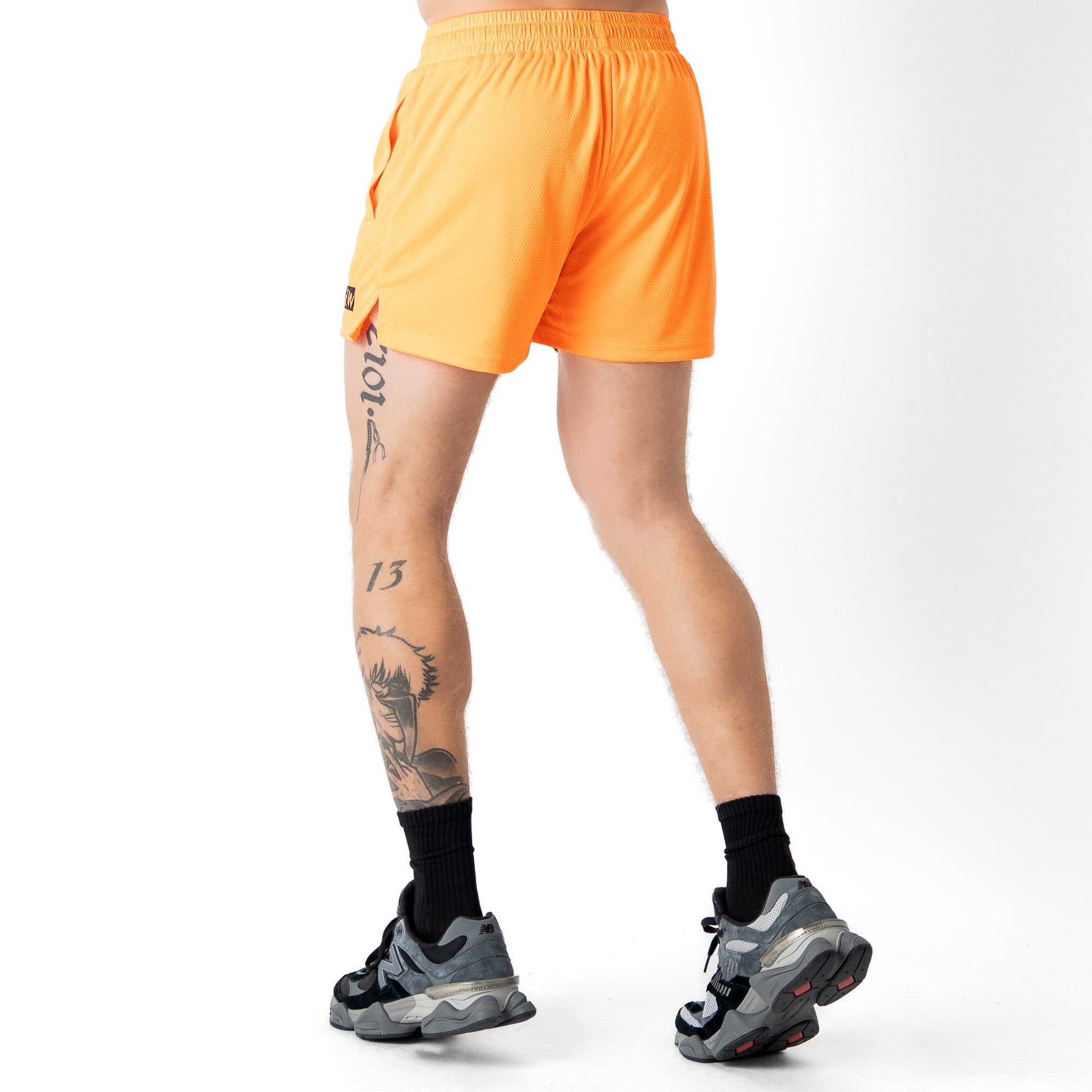 MUAY THAI FLAME SHORTS (MID THIGH CUT) - NEON ORANGE / BLACK