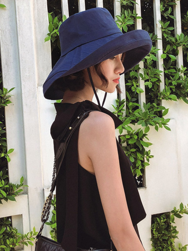 Casual Solid Sun-Protection Large Wide Brim Bucket Hat