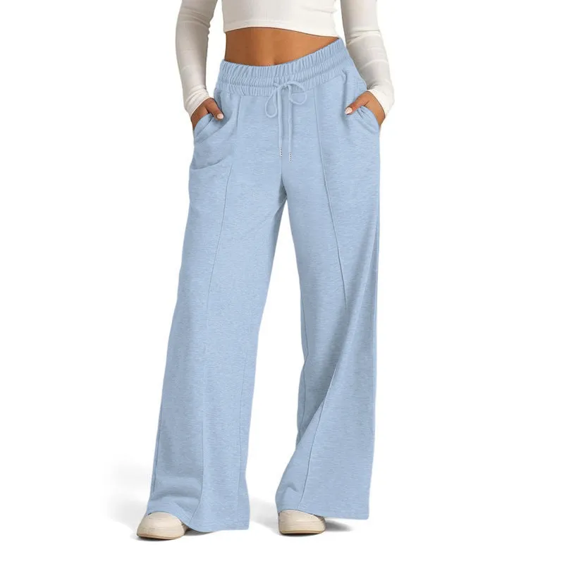 Women's Simple Design Straight Leg Drawstring Baggy Lounge Pants