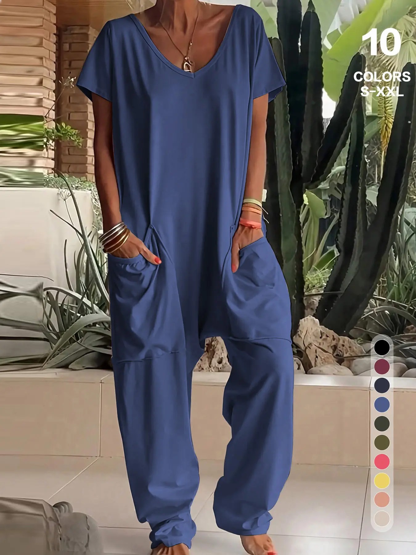 Women’s Casual Short Sleeve Wide-Leg Jumpsuit