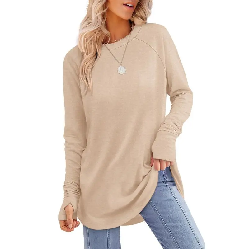 Womens Tunic Tops to Wear with Leggings Long Sleeve Thumb Hole Shirts