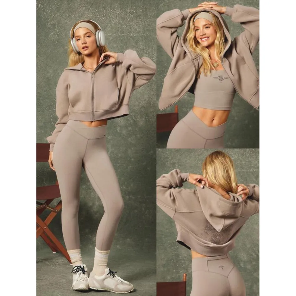 Warm Lightweight Relaxed Fit Cropped Hoodie Sweatshirt Set