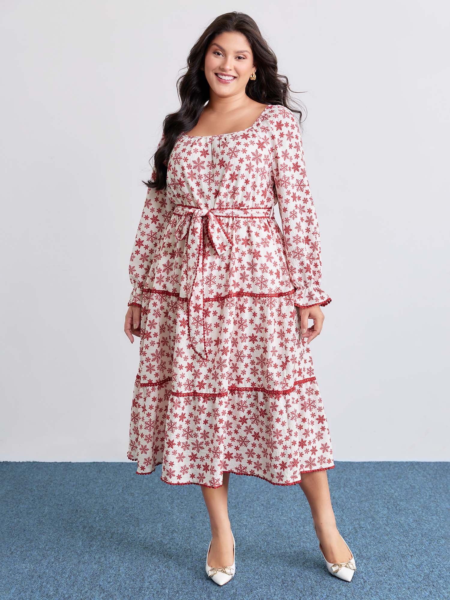 Boho Print Contrast Waist-Tie Maxi Dress