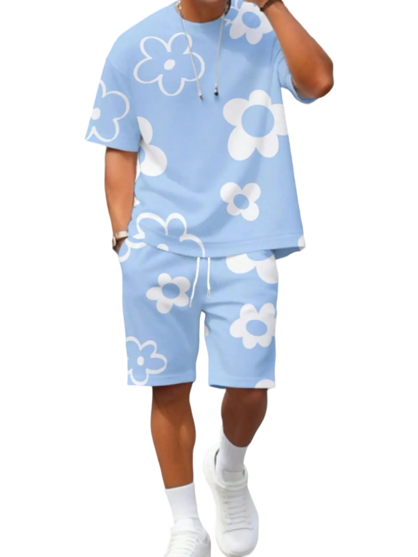 Men's 3D Printed Short Sleeve Top and Shorts Two-Piece Set, Casual Fitted Design, All over Print, Summer Fashion