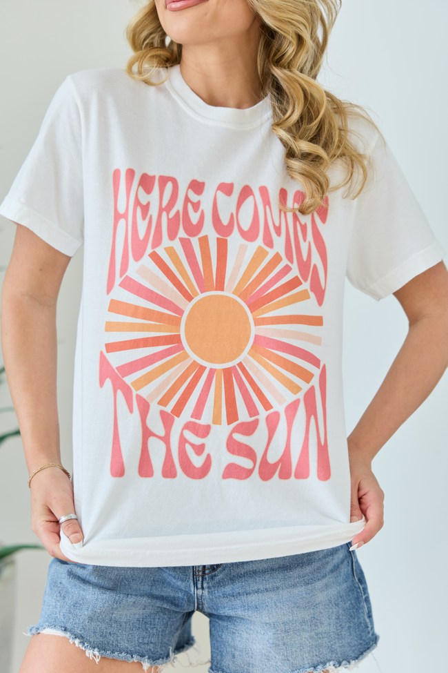 Here Comes The Sun Burst White Graphic Tee