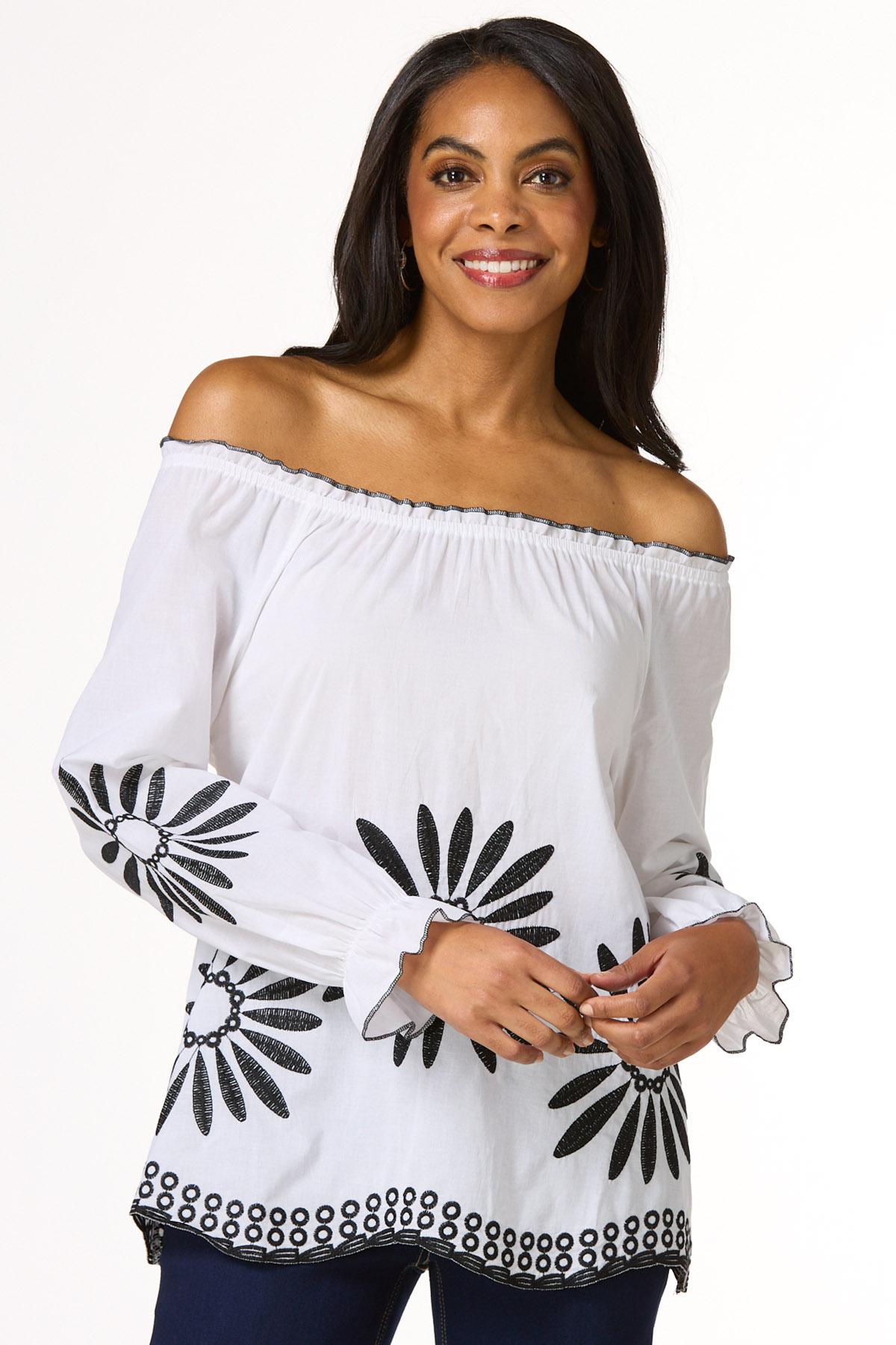 Embroidered Off The Shoulder Poet Top