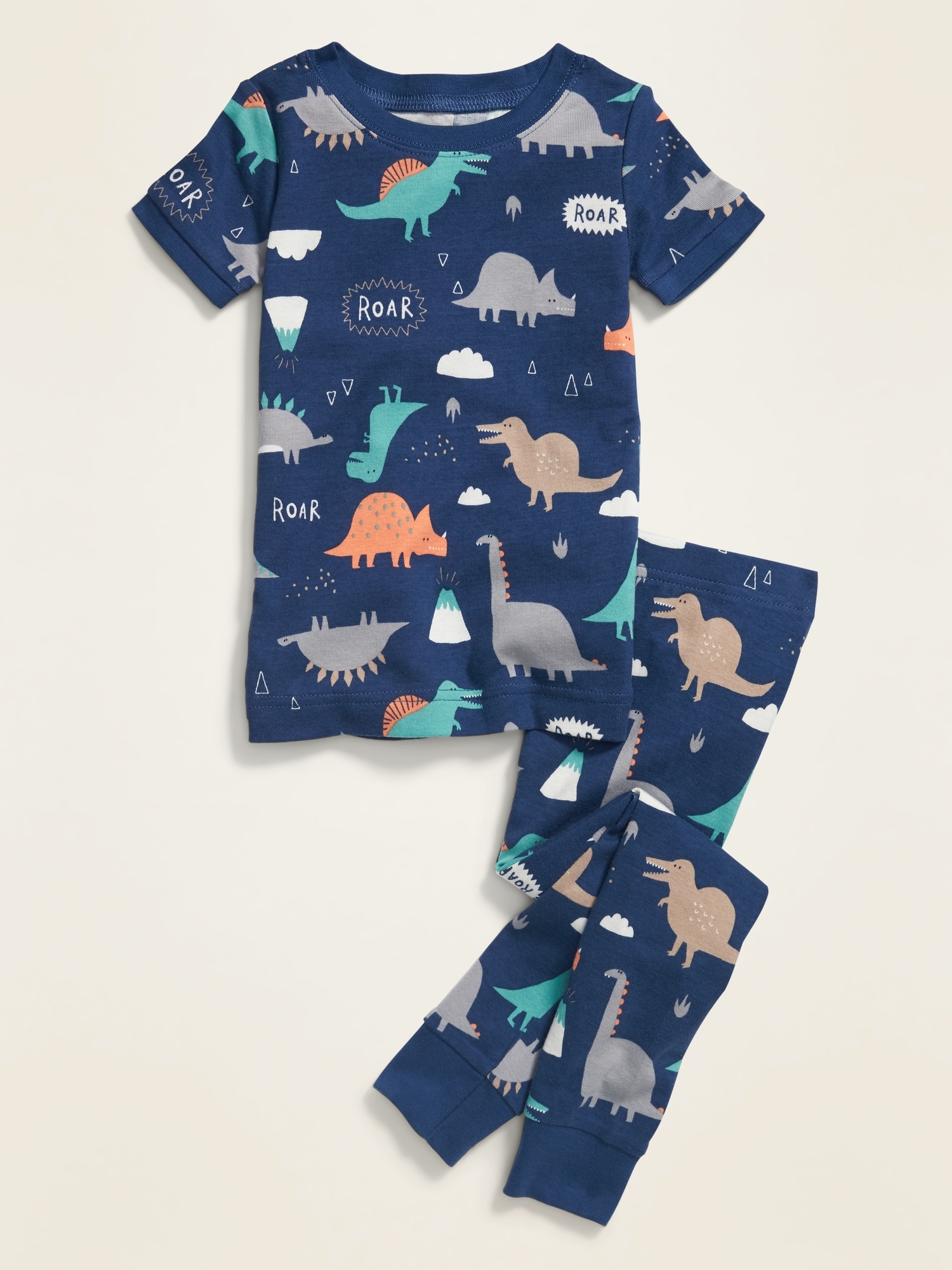Unisex Snug-Fit Printed Pajama Set for Toddler & Baby Dinosaurs