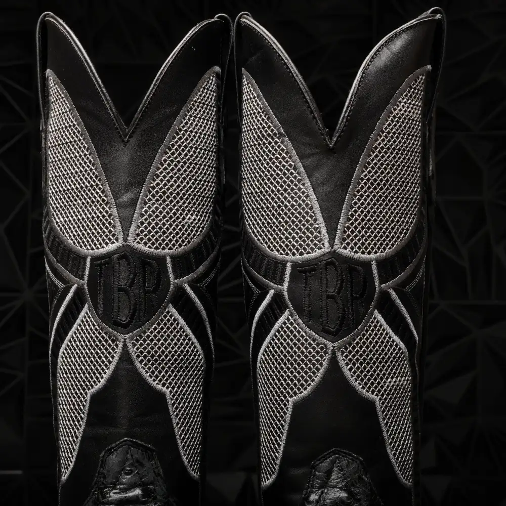 Grey Ostrich Leather Boots - Square Toe