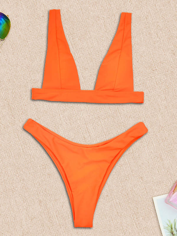 Sleeveless Deep V-Neck Padded Bralette Hipster Bikini Swimwear