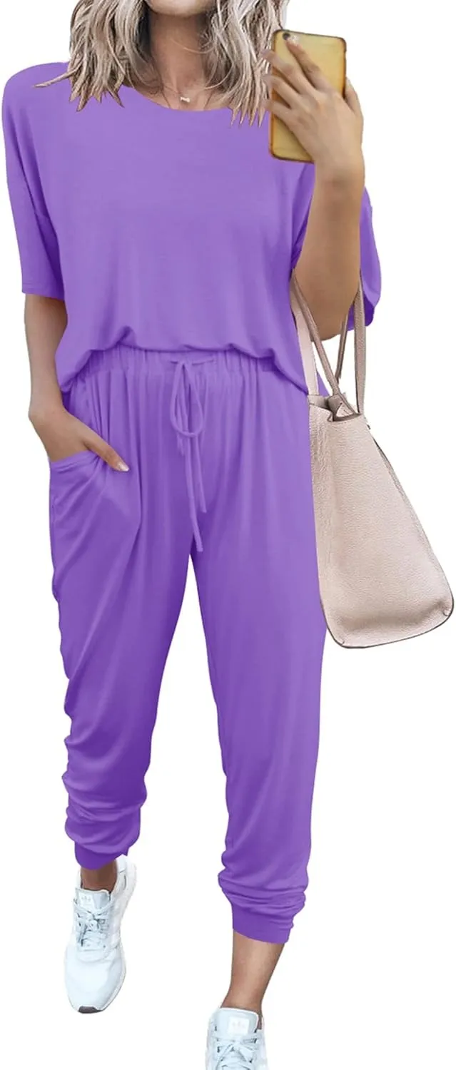 Women's 2-Piece Set Summer Outfits Crew Neck Short Sleeve Tracksuit Jogger Set