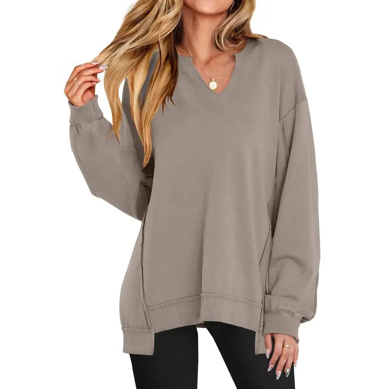 Womens Oversized Sweatshirt V Neck Long Sleeve
