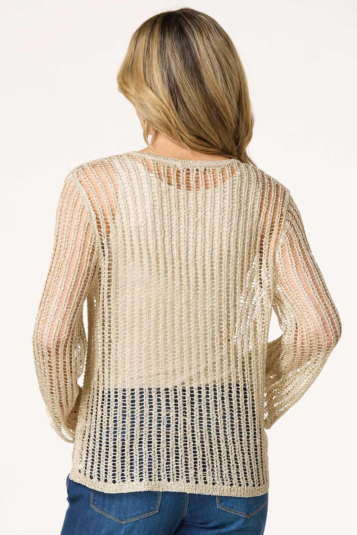 Open Knit Sequin Yarn Sweater