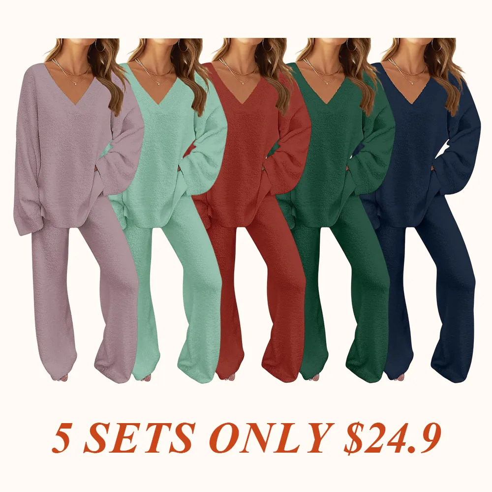 Women's Lounge Sets 2025 Fall Fashion 2 Piece Outfits Sweater Pajama Set