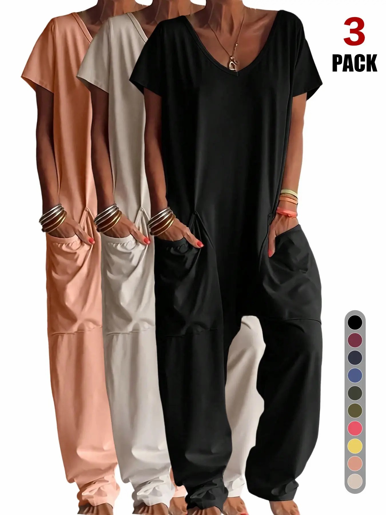 Women’s Casual Short Sleeve Wide-Leg Jumpsuit