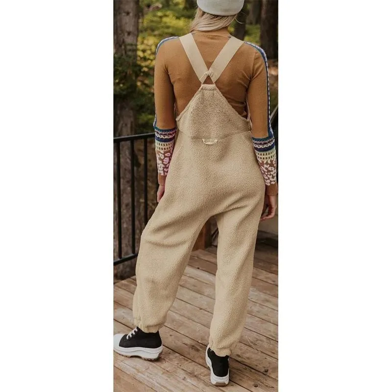 Women's Fleece Warm Overalls Winter Loose Casual Jumpsuits with Pockets