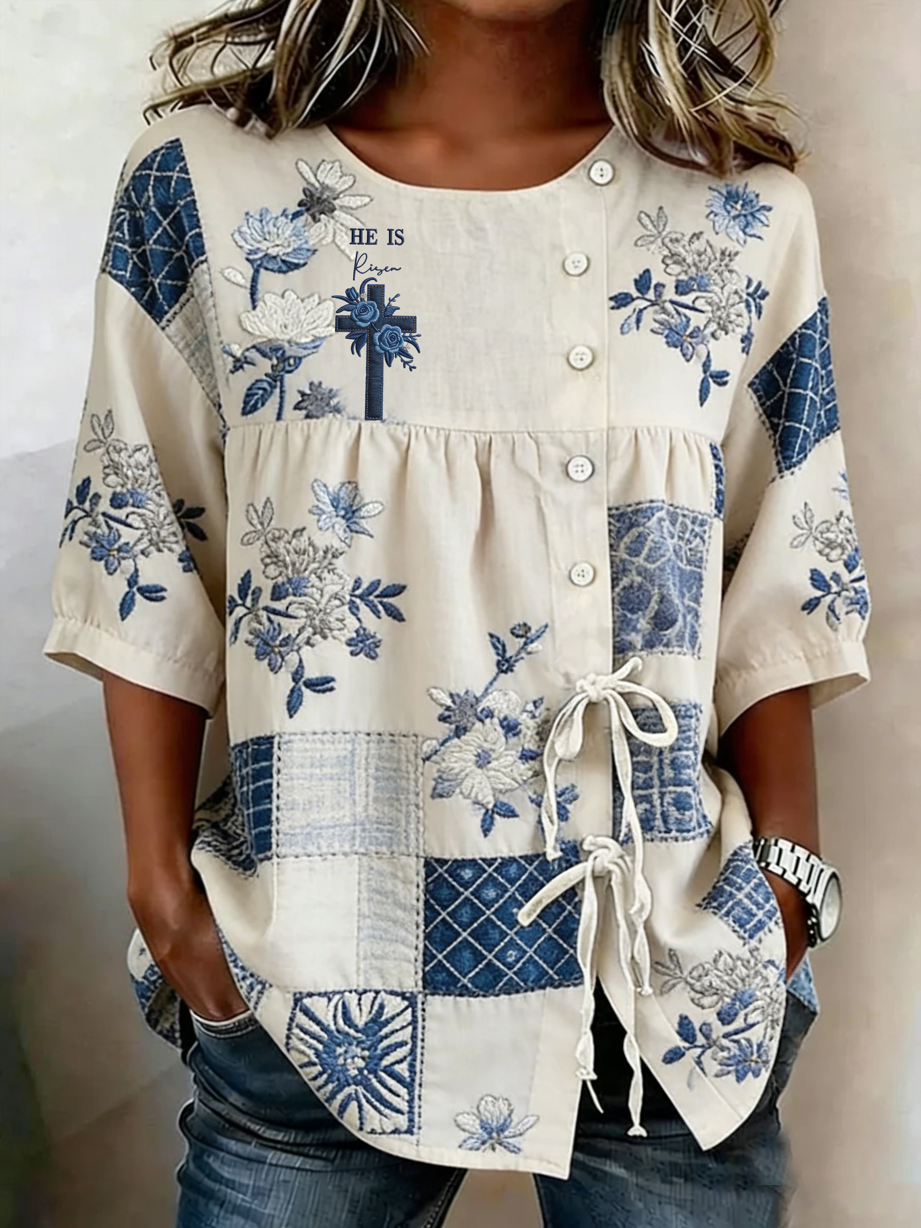 Women's Retro Faith Floral Print Top