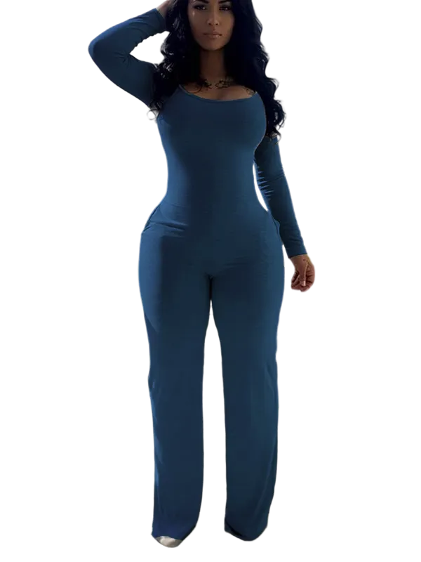 Women's Sexy Plain Long Sleeve Jumpsuit, Fall & Winter Fashion