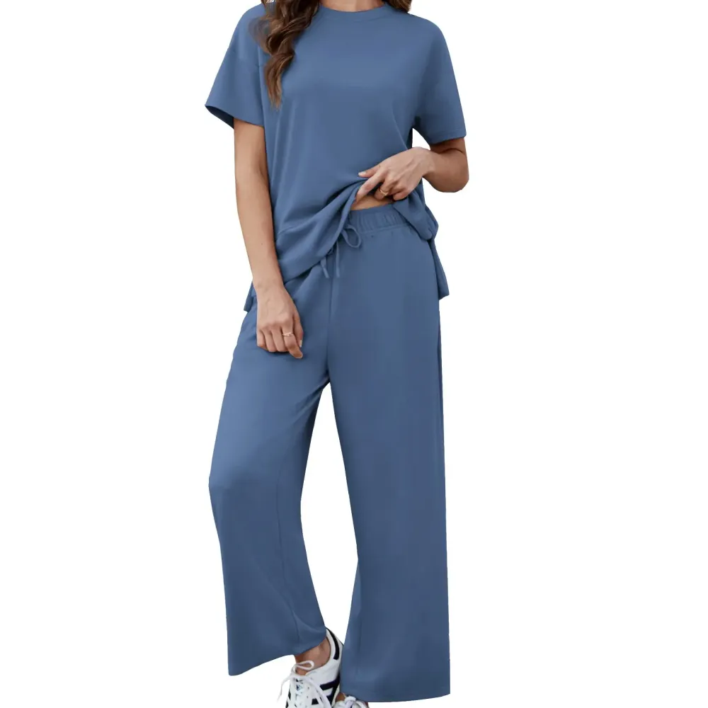 New Women's Two-Piece Set — Soft, Short-Sleeve Casual Outfit with Wide-Leg Pants