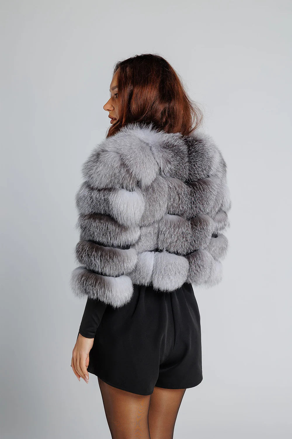 Haină din Blană Naturală de Vulpe Argintie, Short, Femei, Grey Frost 353