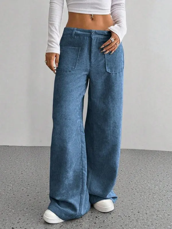Women's Casual Loose-Fitting Wide Leg Pants with Front and Back Pockets