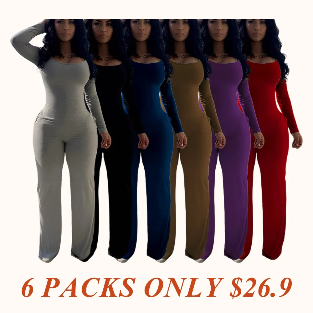 Women's Sexy Plain Long Sleeve Jumpsuit, Fall & Winter Fashion
