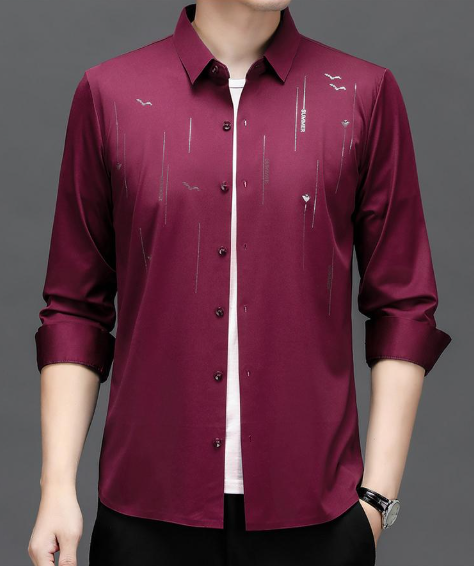 Men's Non - Iron Long Sleeve Shirt - Slim Fit & Subtle Pattern