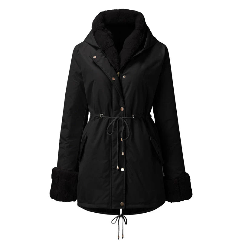 Women's parka with detachable puffed fur collar
